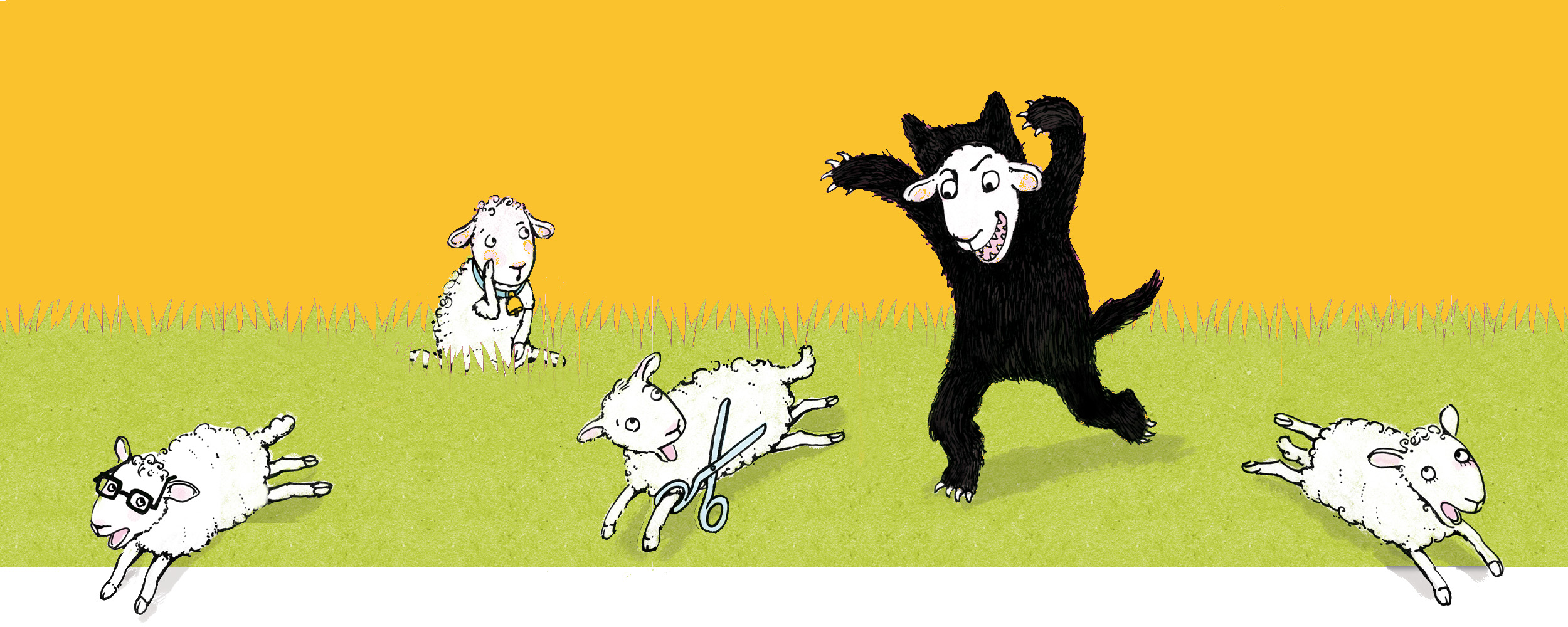 Illustration - Ein Schaf im Wolfspelz jagt andere Schafe